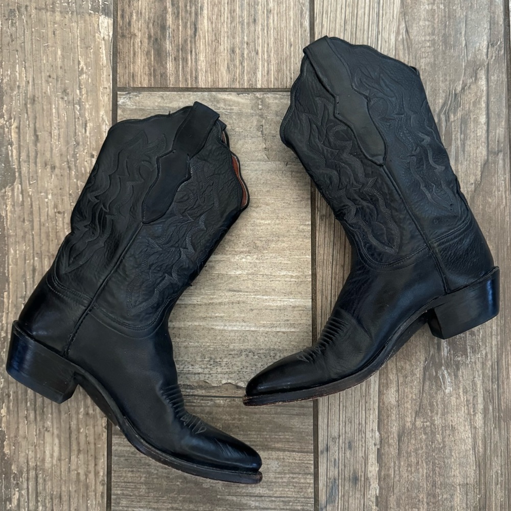 Lucchese 2000 Black Leather Western Cowboy Womens Boots Size 7B T2552R4